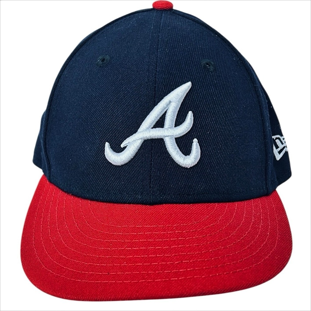 Atlanta Braves Fitted Baseball Hat Sz 7 New Era On Field Cap Blue‎ Red Logo NWOT